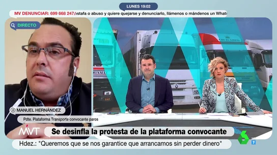Manuel Hernández, tras desinflarse el paro de transporte: "Se está amenazando a los transportistas para vuelvan a su puesto de trabajo" Manuel Hernández, tras desinflarse el paro de transporte: "Se está amenazando a los transportistas para vuelvan a su puesto de trabajo"