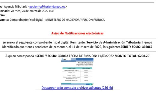 Captura del correo electrónico de la estafa Captura del correo electrónico de la estafa