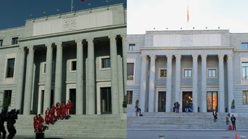 A la izquierda, una escena de la serie. A la derecha, la sede del CSIC.