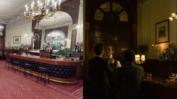 A la izquierda: bar Las Estancias del Casino de Madrid. A la derecha: una de las escenas de la Parte 4 de 'La Casa de Papel'.