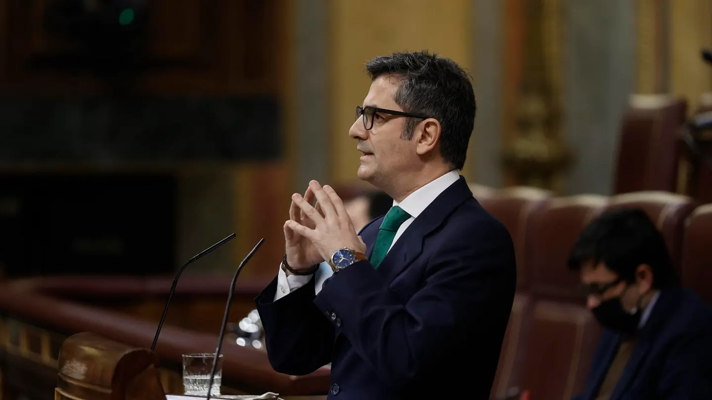 El ministro de la Presidencia, Félix Bolaños, interviene durante el pleno, este miércoles, en el Congreso de los Diputados El ministro de la Presidencia, Félix Bolaños, interviene durante el pleno, este miércoles, en el Congreso de los Diputados