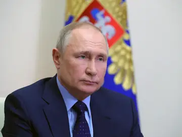 Vladimir Putin, durante una reunión con su consejo de seguridad durante la invasión a Ucrania