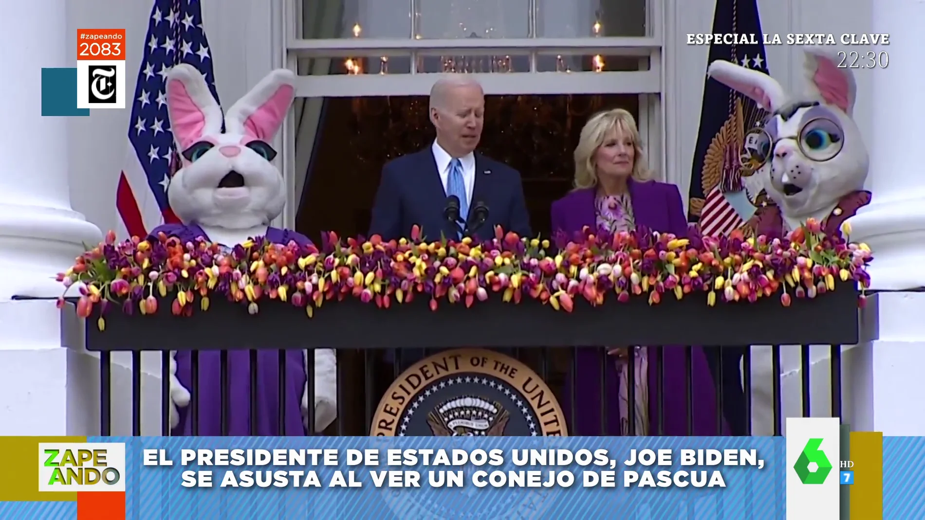 El tremendo susto de Joe Biden al cruzarse con un conejo de Pascua en una fiesta en la Casa Blanca