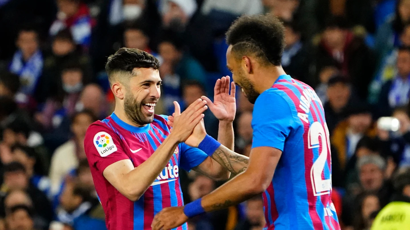 Jordi Alba y Aubameyang celebran el gol ante la Real Jordi Alba y Aubameyang celebran el gol ante la Real