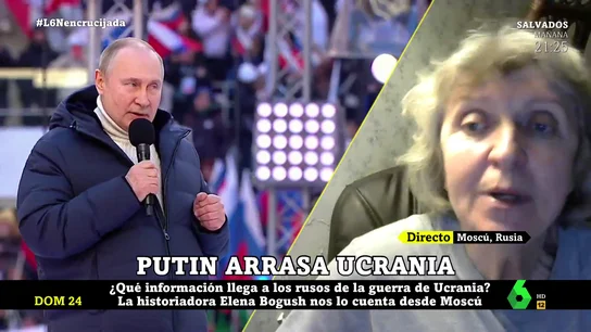 La historiadora rusa Elena Bogush retrata la propaganda de Putin: "Cambian hasta las canciones infantiles" La historiadora rusa Elena Bogush retrata la propaganda de Putin: "Cambian hasta las canciones infantiles"