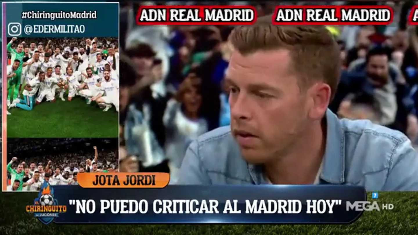 Jota Jordi enmudece al plató de 'El Chiringuito' rindiéndose ante el Madrid: "Quiero que el Barça aprenda" Jota Jordi enmudece al plató de 'El Chiringuito' rindiéndose ante el Madrid: "Quiero que el Barça aprenda"