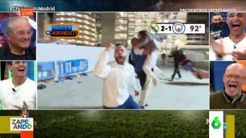 Dani Mateo analiza el viral del padre y la hija eufóricos con la remontada del Madrid en directo: "Hay un señor que se intenta colar"