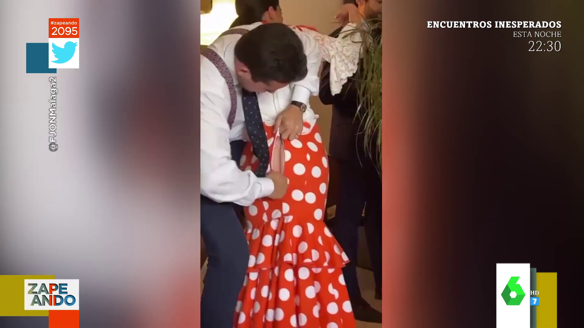 La desesperación viral de un hombre al intentar subir la cremallera del vestido de flamenca a una mujer a la altura del culo imagen