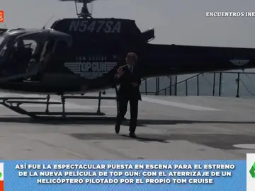 Tom Cruise llega a la premiere de &#39;Top Gun: Maverick&#39; pilotando un helicóptero