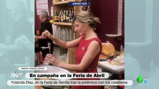 Yolanda Díaz responde al 'reto' de los caseteros: así se ha servido una caña en la Feria de Abril Yolanda Díaz responde al 'reto' de los caseteros: así se ha servido una caña en la Feria de Abril
