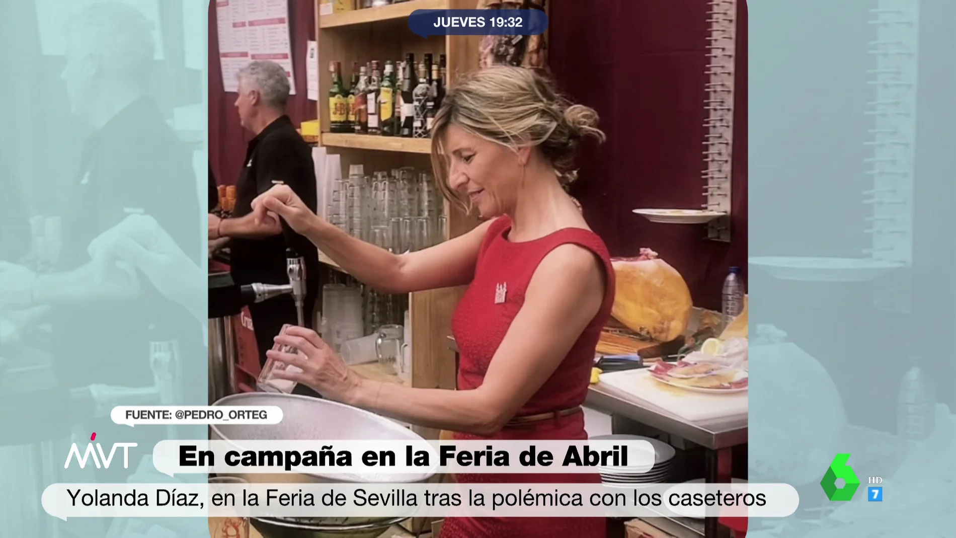 Yolanda Díaz responde al 'reto' de los caseteros: así se ha servido una caña en la Feria de Abril