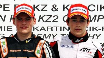Max Verstappen y Charles Leclerc hace 10 años