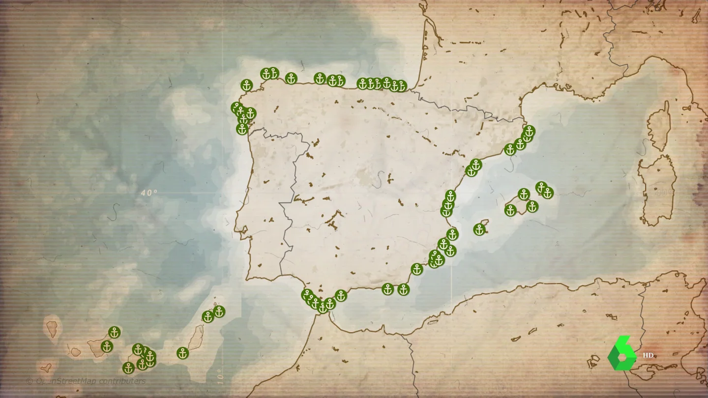 Mapa de barcos hundidos en España Mapa de barcos hundidos en España