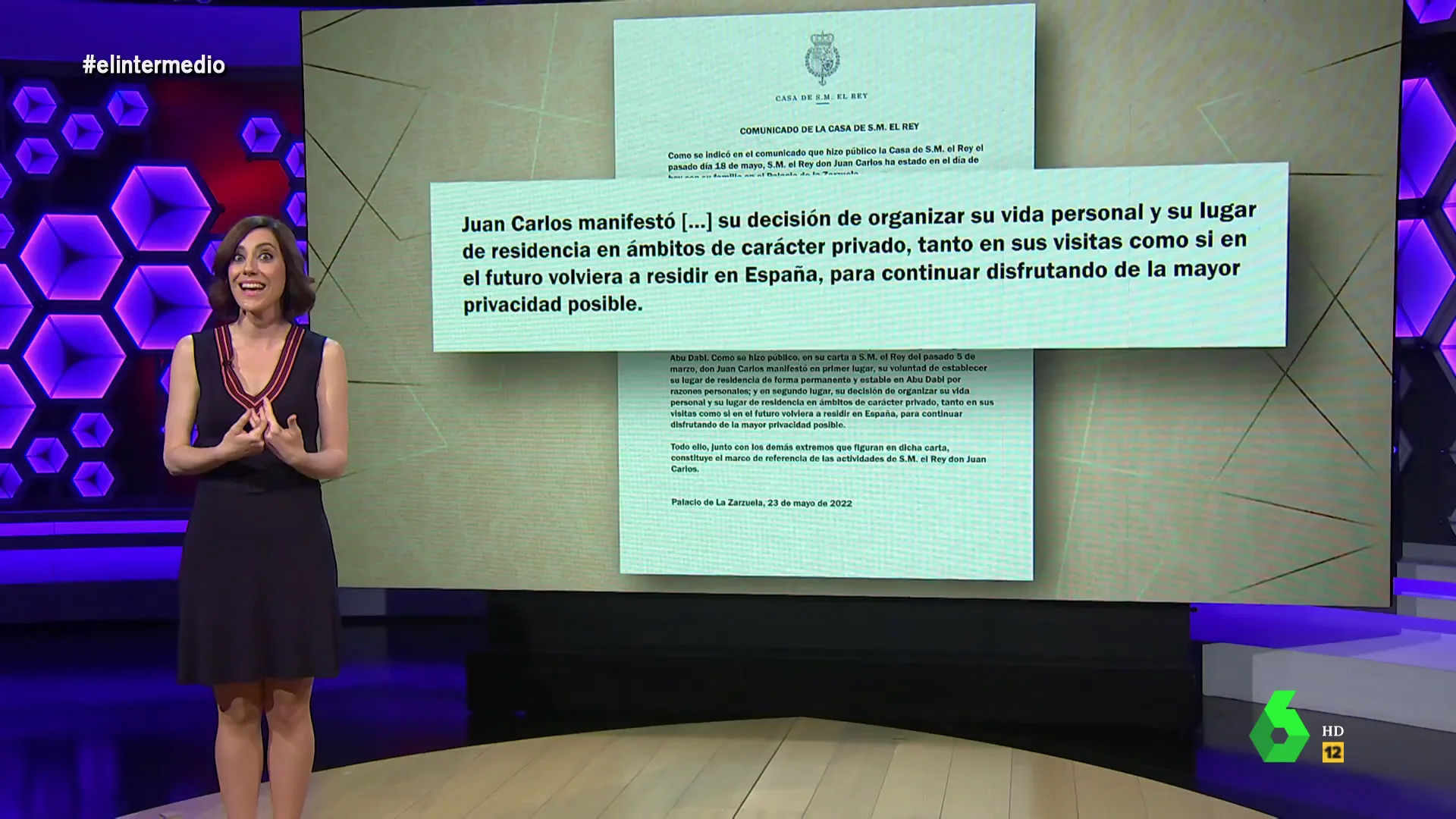 Cristina Gallego traduce el comunicado real sobre el encuentro del rey Felipe con el emérito