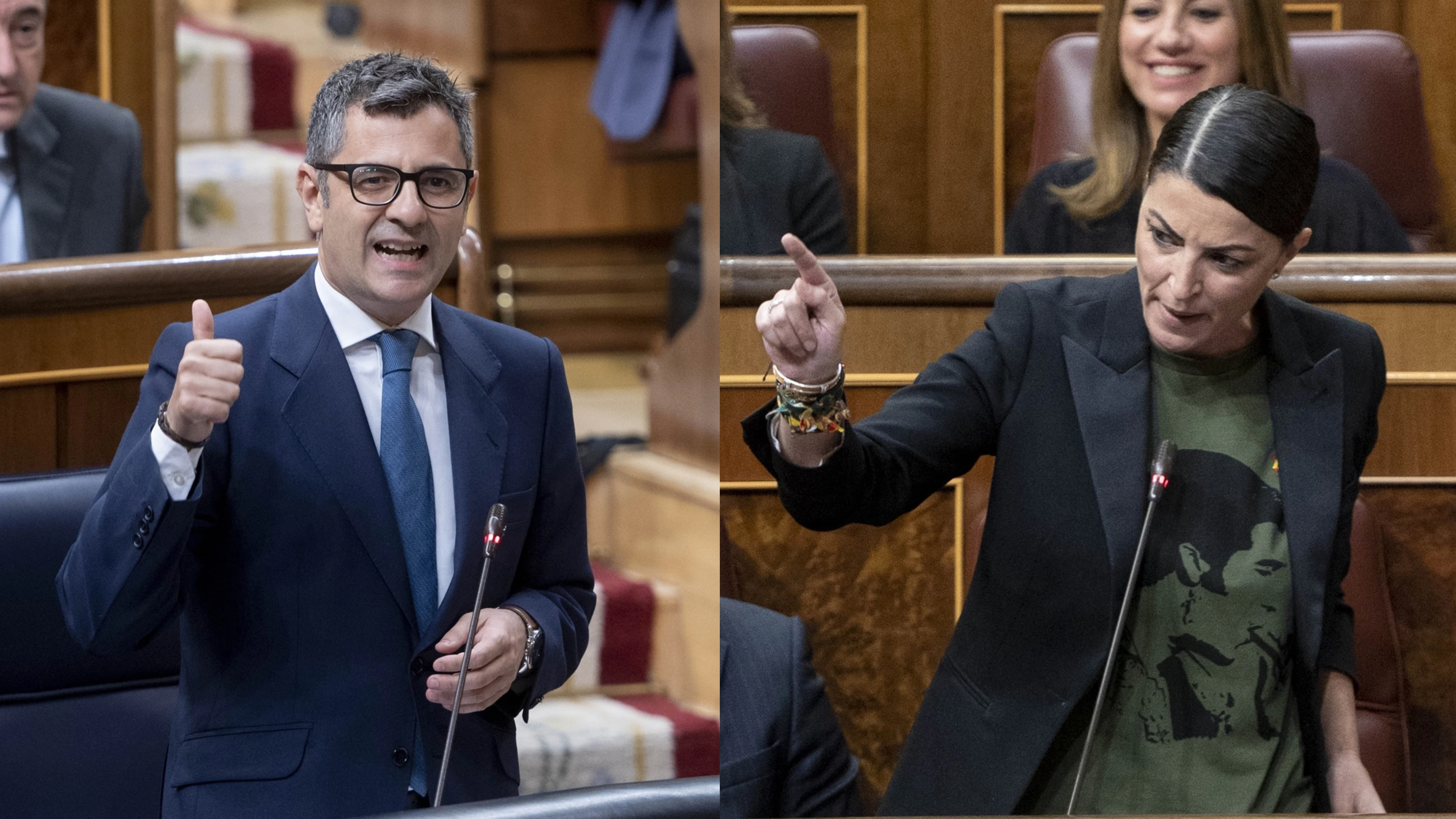 Félix Bolaños y Macarena Olona durante la sesión de control en el Congreso