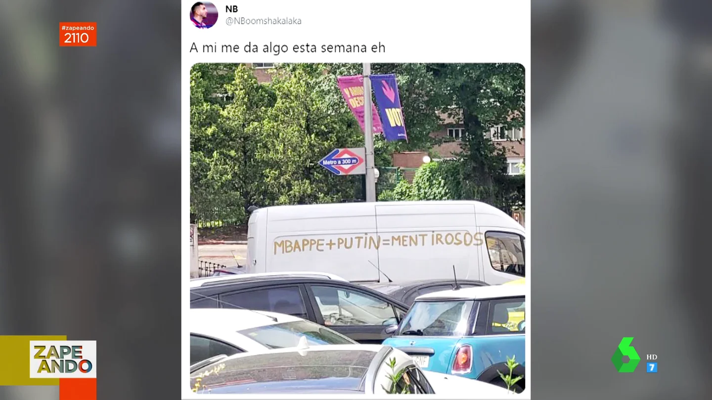 "Mbappé + Putin = Mentirosos": la puntada viral en una furgoneta que resume lo que pasa en Europa "Mbappé + Putin = Mentirosos": la puntada viral en una furgoneta que resume lo que pasa en Europa