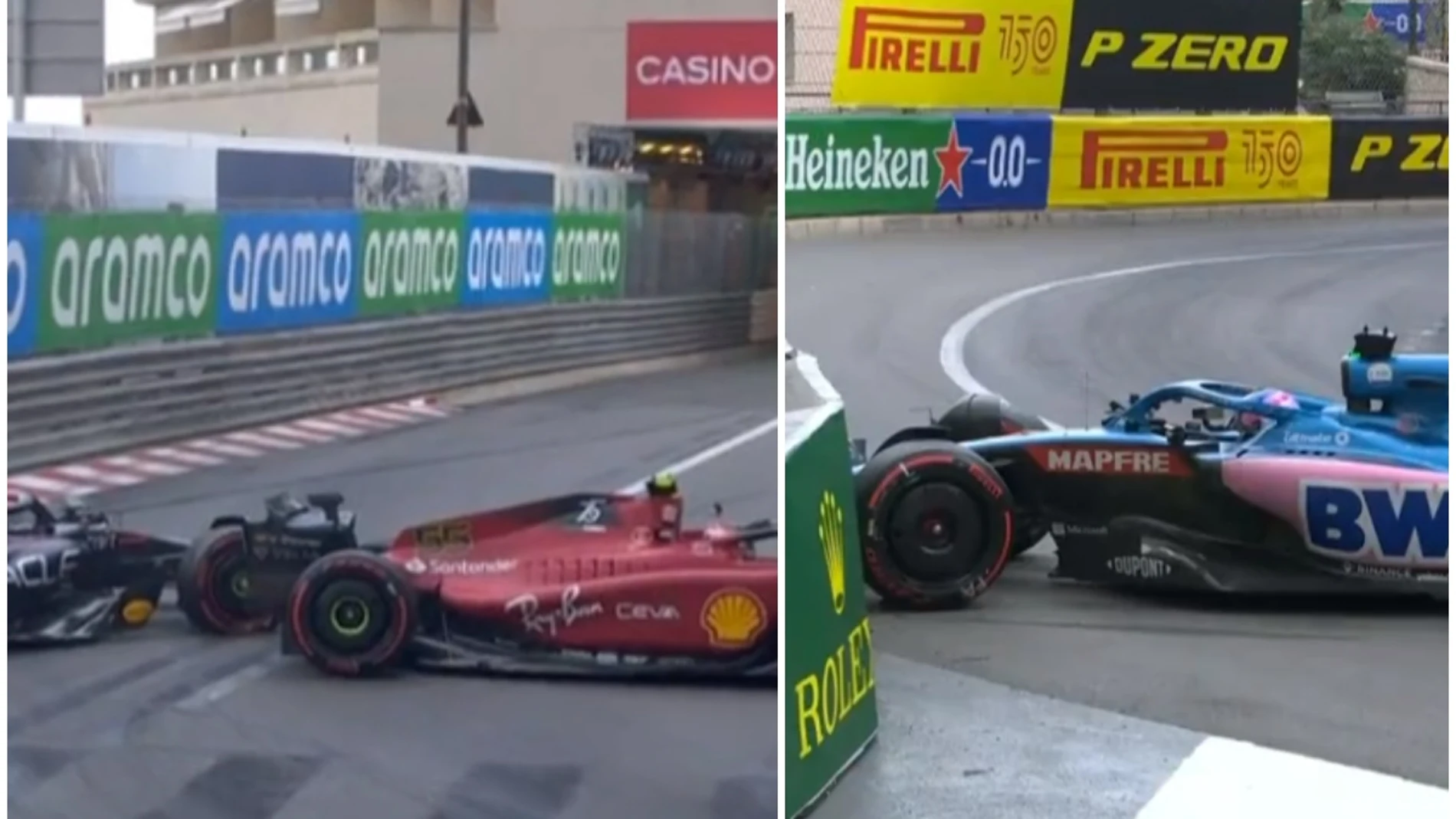 Doble accidente de Sainz y Alonso