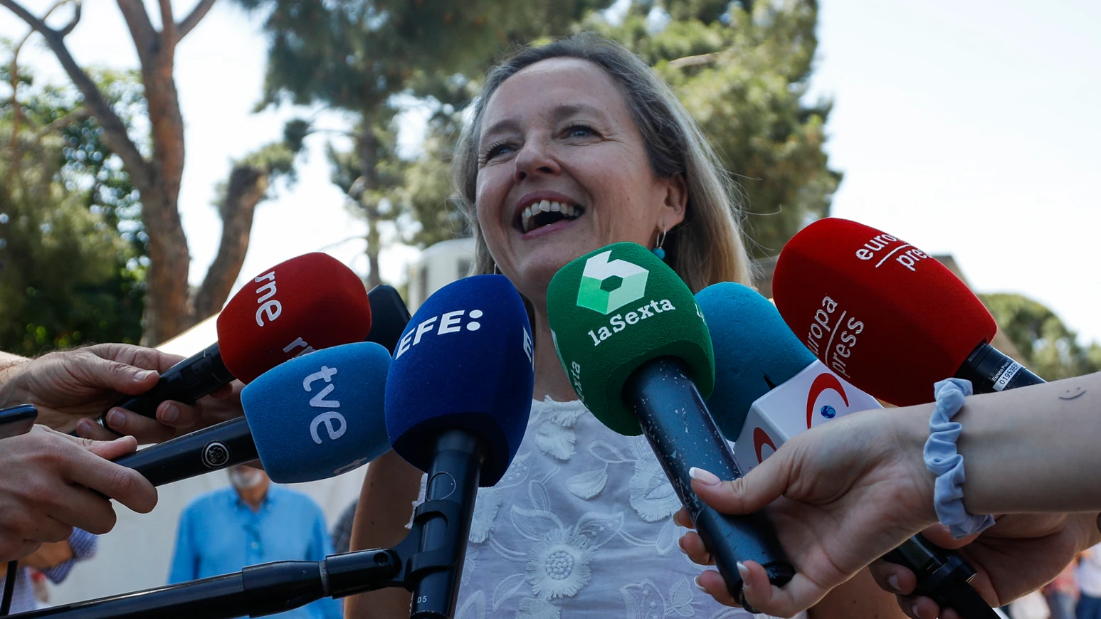 Nadia Calviño, durante la Feria del Libro de Madrid