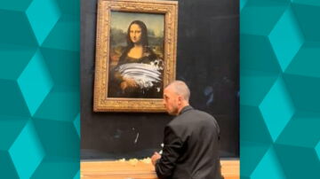 Un visitante en el Louvre lanza una tarta al cuadro de la Gioconda 