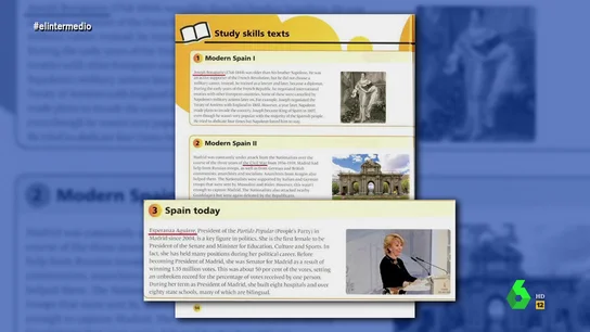 Así destacaba un libro de texto de 2015 la presidencia de Esperanza Aguirre como hito histórico: "No es un capítulo fácil" Así destacaba un libro de texto de 2015 la presidencia de Esperanza Aguirre como hito histórico: "No es un capítulo fácil"