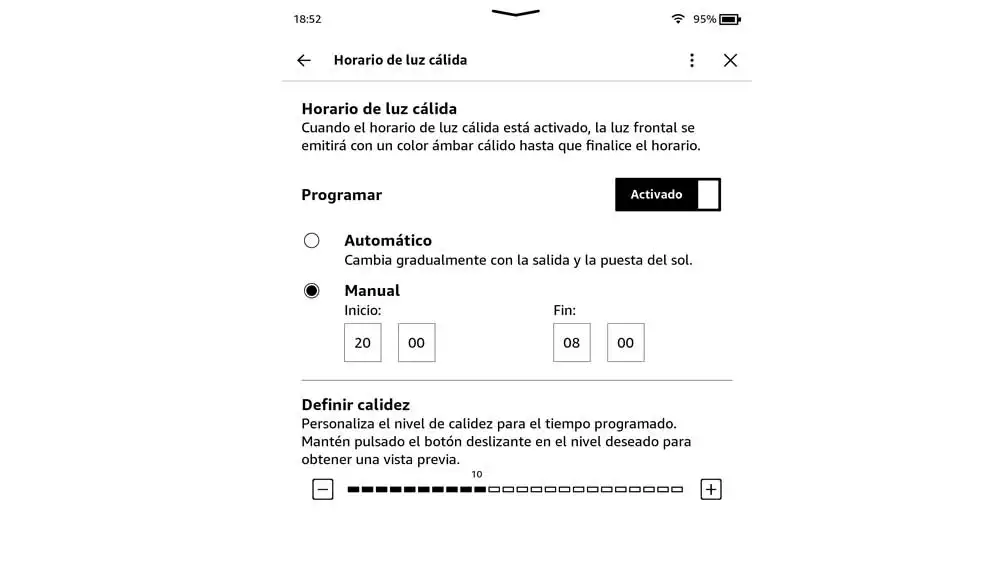 Activando la luz cálida en la pantalla del Kindle