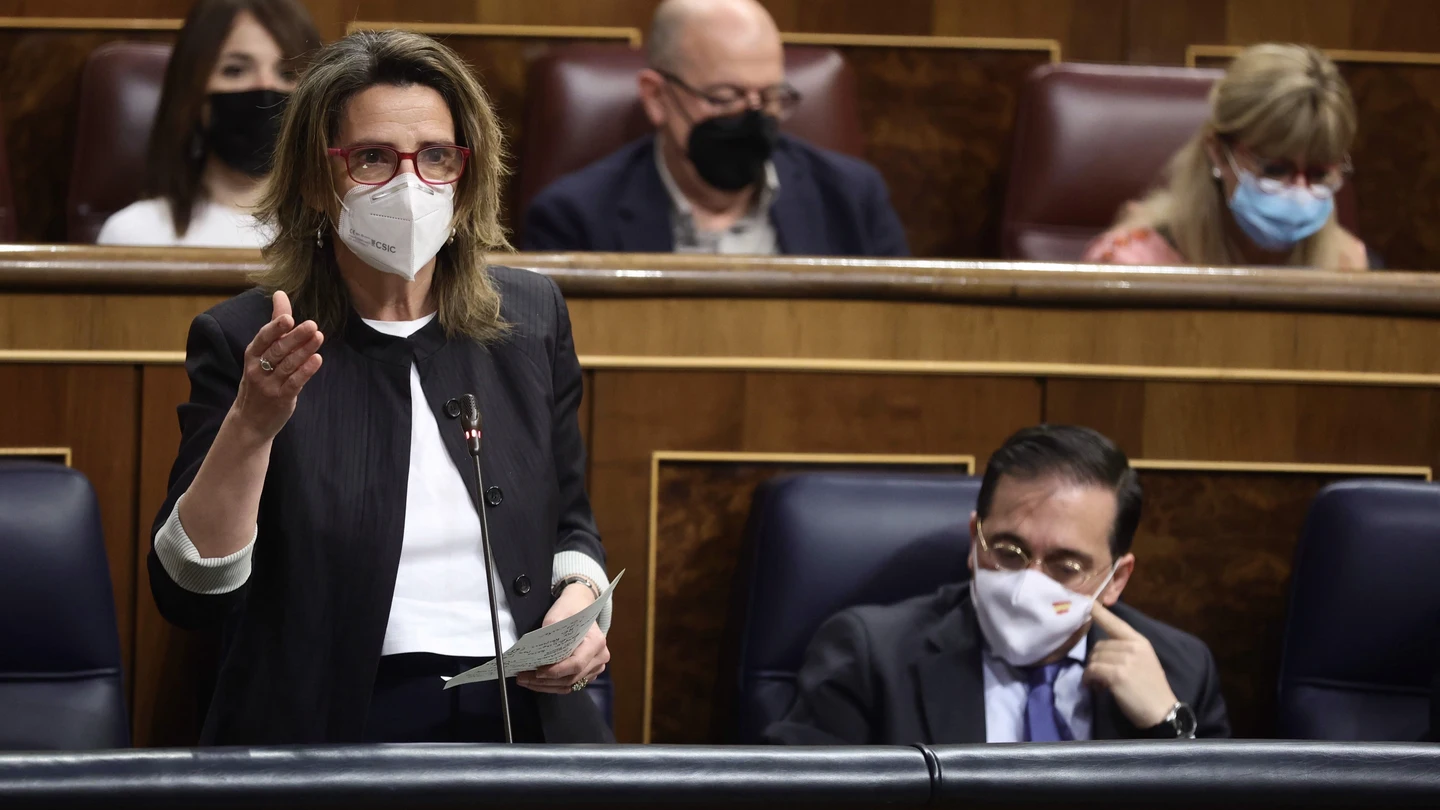 La vicepresidenta tercera y ministra para la Transición Ecológica y el Reto Demográfico, Teresa Ribera, interviene en una sesión plenaria, en el Congreso de los Diputados. La vicepresidenta tercera y ministra para la Transición Ecológica y el Reto Demográfico, Teresa Ribera, interviene en una sesión plenaria, en el Congreso de los Diputados.