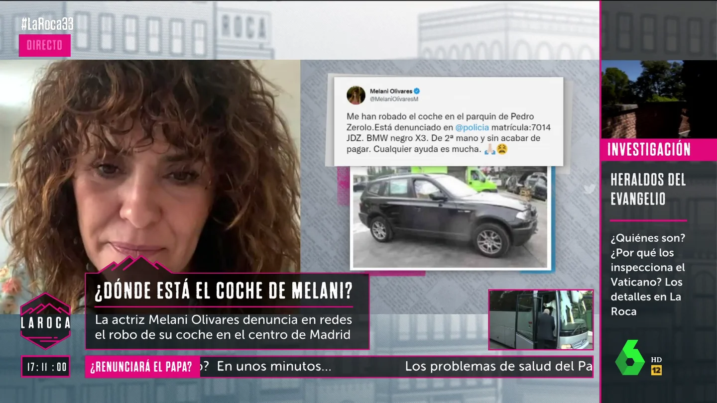 Melani Olivares denuncia la inacción ante el robo de su coche: "Me he quedado sin coche y estoy viéndolas venir "Todo es muy lento"