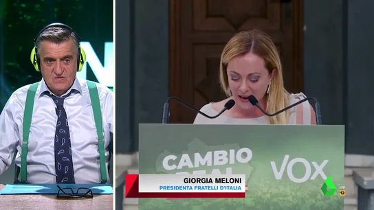 El pánico de Wyoming al oír el discurso homófobo y racista de Giorgia Meloni en un acto de Vox: "Da más pánico que Macarena Olona" El pánico de Wyoming al oír el discurso homófobo y racista de Giorgia Meloni en un acto de Vox: "Da más pánico que Macarena Olona"