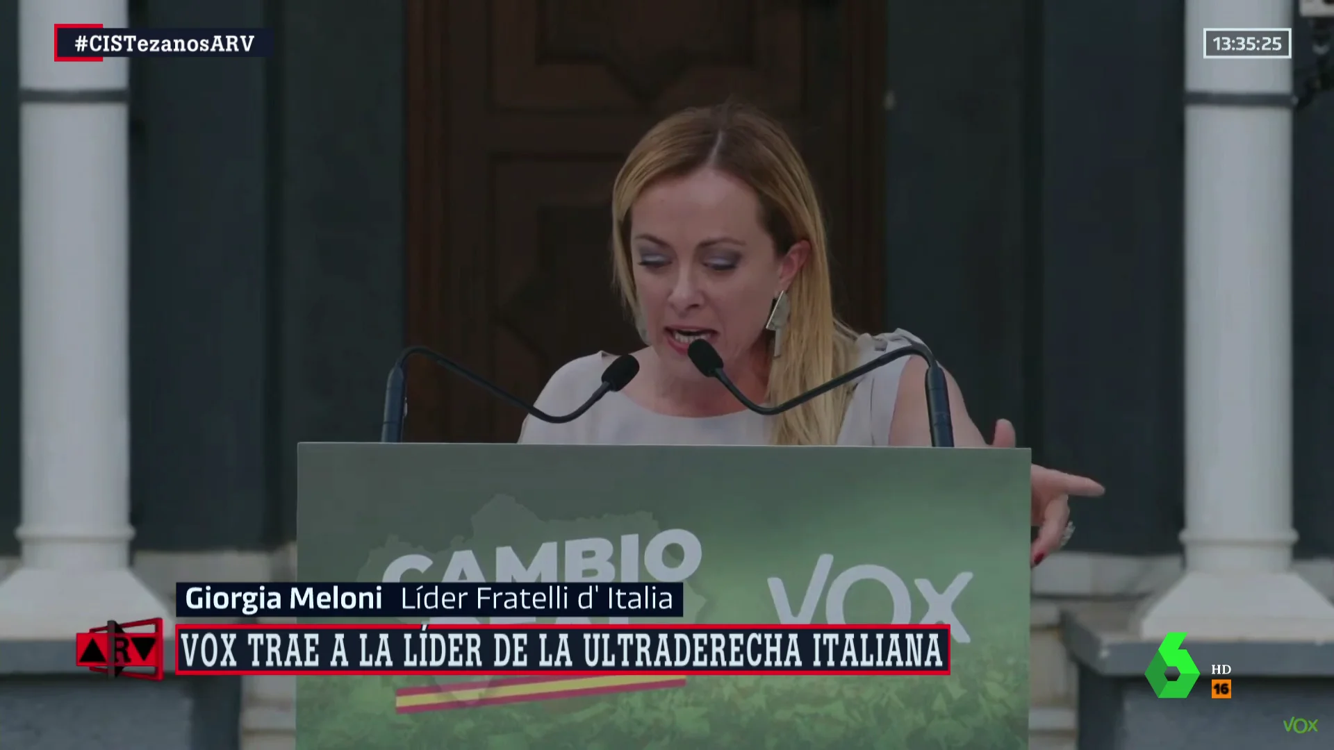 Giorgia Meloni en un acto de Vox en Marbella