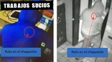 El ladrón en dos imágenes grabadas por las cámaras de los locales que robó. 