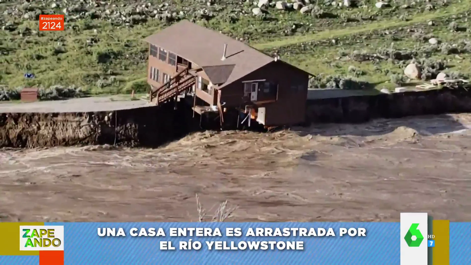 Casa arrastrada por el agua en Yellowstone