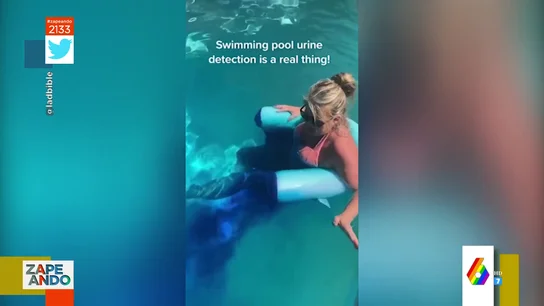 Señora haciendo pis en la piscina Señora haciendo pis en la piscina