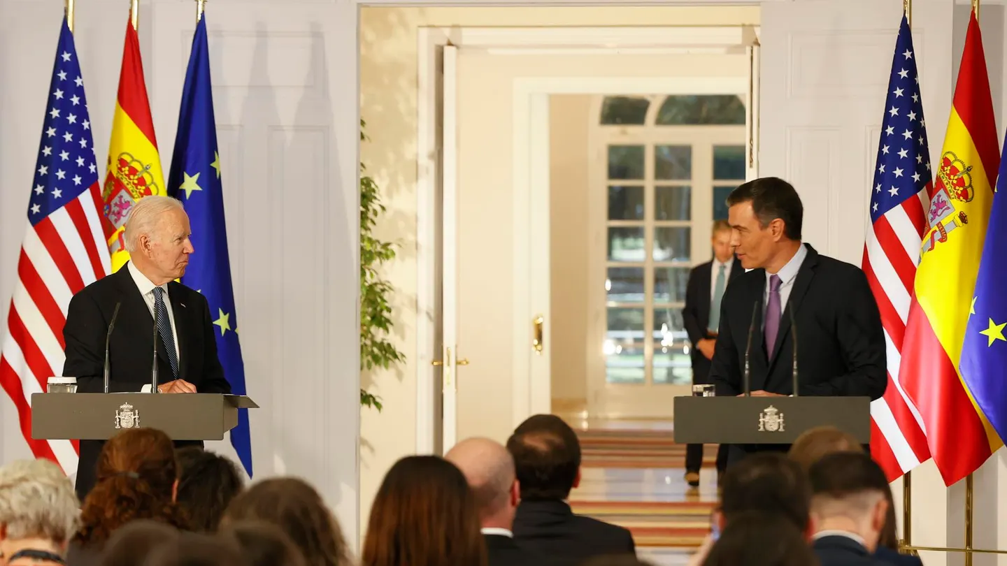 Joe Biden y Pedro Sánchez comparecen en rueda de prensa tras su encuentro en Moncloa Joe Biden y Pedro Sánchez comparecen en rueda de prensa tras su encuentro en Moncloa