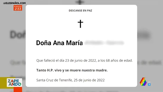 "Tanto H.P. vivo y se muere nuestra madre": el sorprendente zasca de una esquela que arrasa en redes "Tanto H.P. vivo y se muere nuestra madre": el sorprendente zasca de una esquela que arrasa en redes