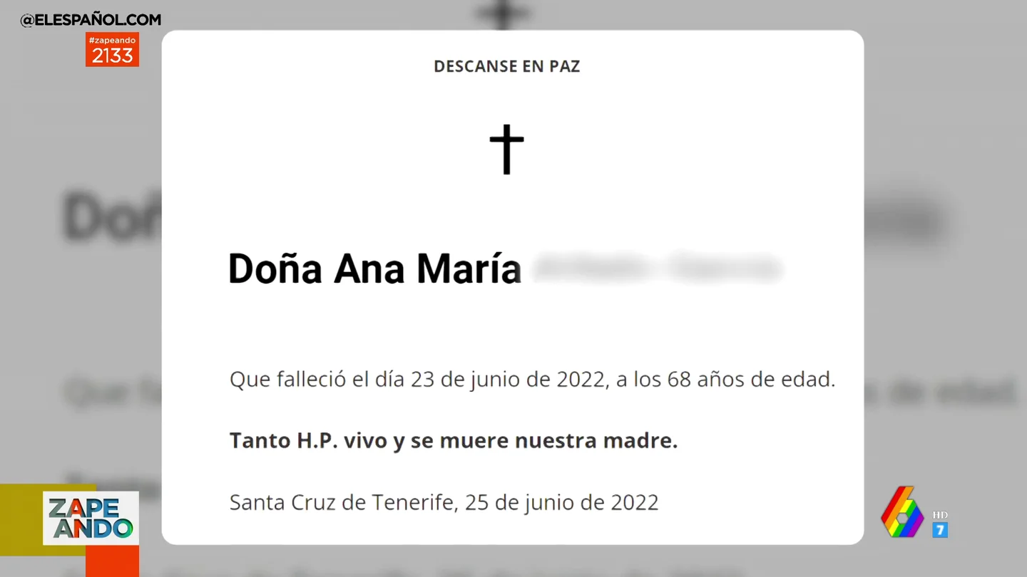 "Tanto H.P. vivo y se muere nuestra madre": el sorprendente zasca de una esquela que arrasa en redes "Tanto H.P. vivo y se muere nuestra madre": el sorprendente zasca de una esquela que arrasa en redes