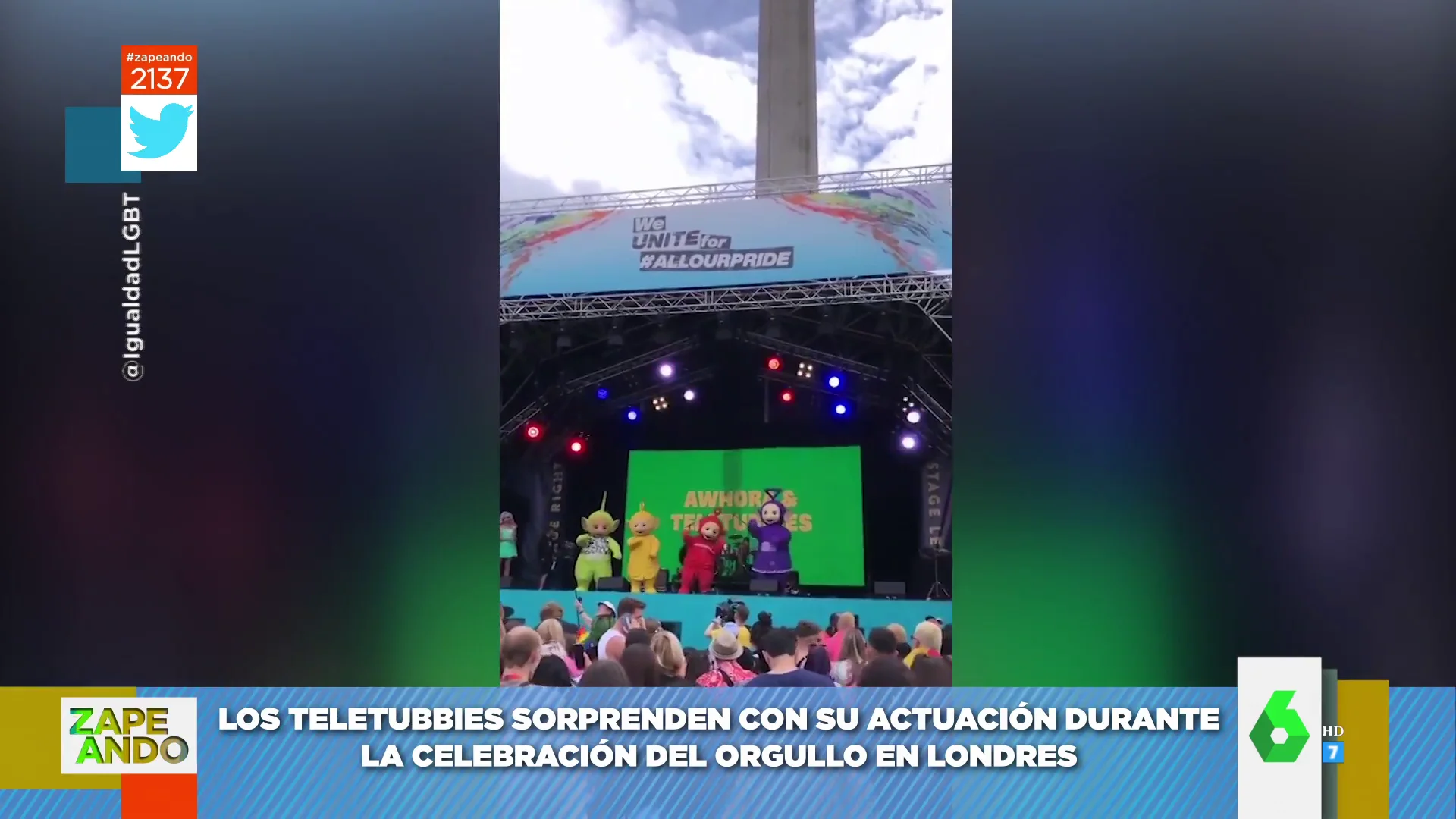 Teletubbies bailando en el Orgullo