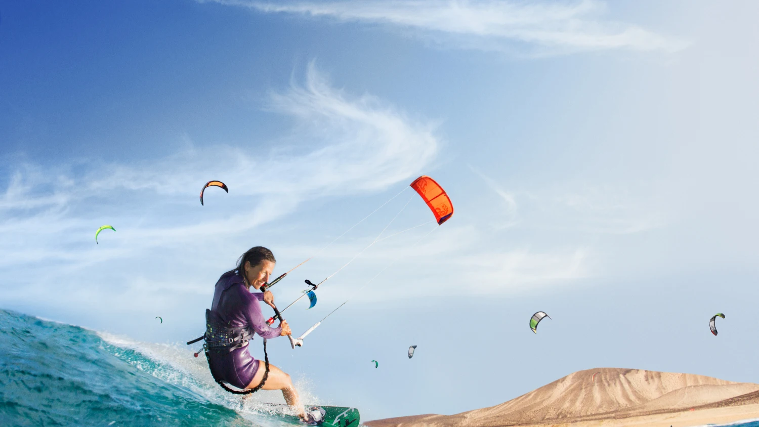 Kitesurfistas en Fuerteventura