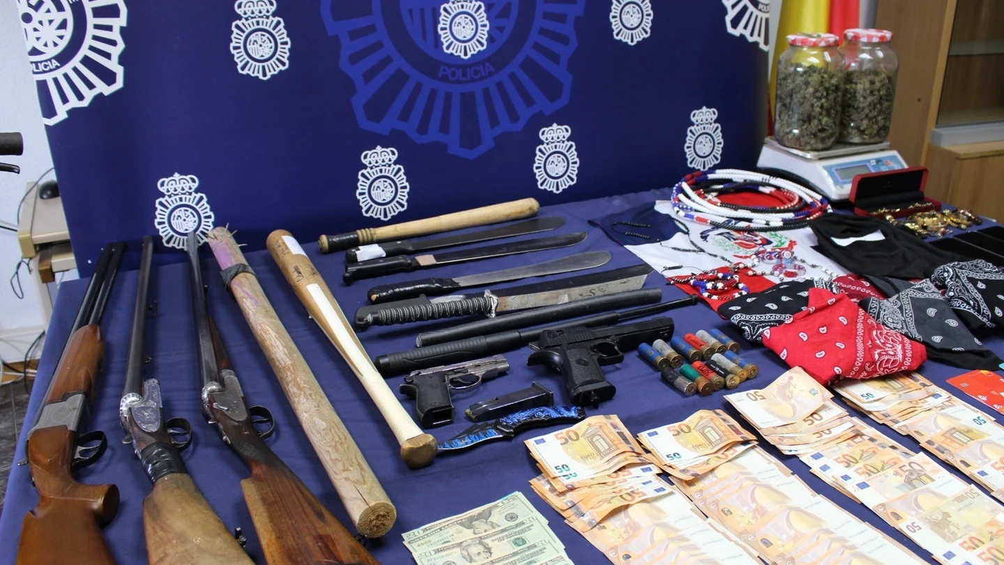 Se han intervenido dos pistolas, tres escopetas, cinco machetes, munición, dinero en efectivo y diverso material relacionado con los Dominican Don't Play. Se han intervenido dos pistolas, tres escopetas, cinco machetes, munición, dinero en efectivo y diverso material relacionado con los Dominican Don't Play.