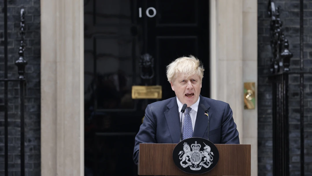 Boris Johnson en el momento de anunciar su dimisión