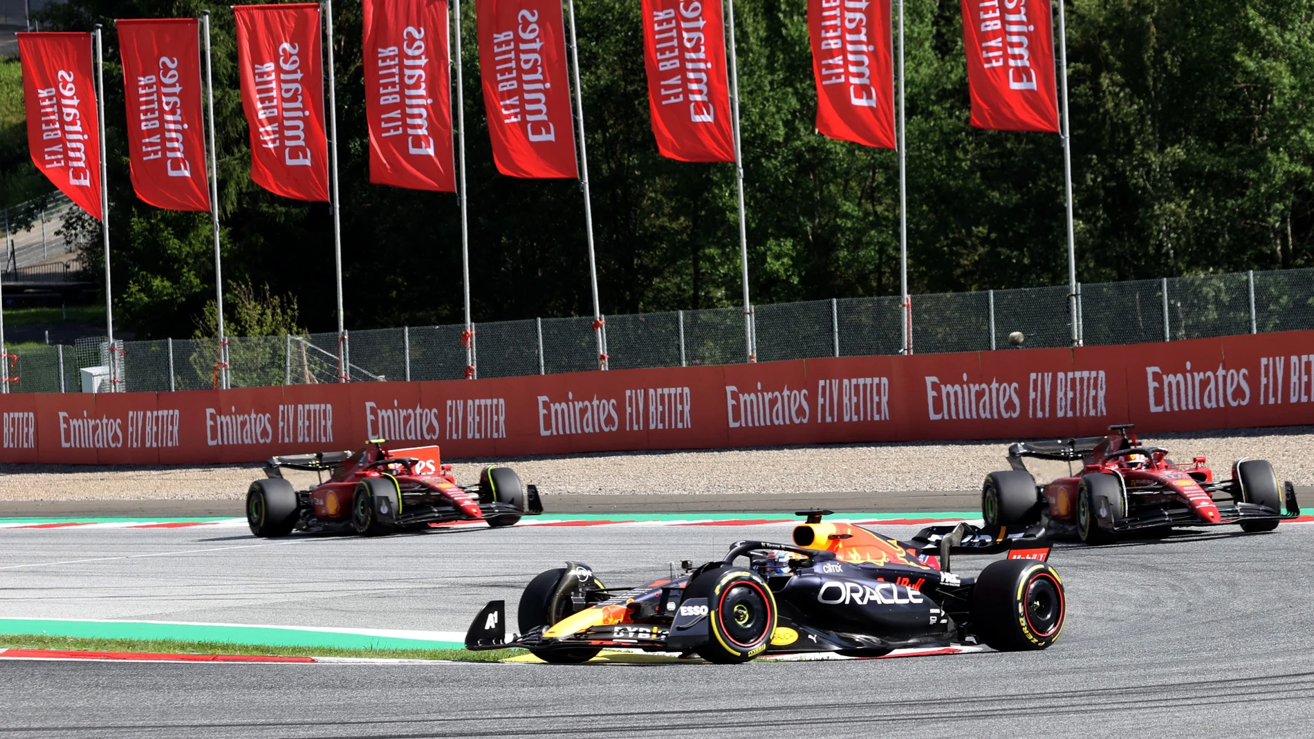 Max Verstappen, Charles Leclerc y Carlos Sainz, en el GP de Austria