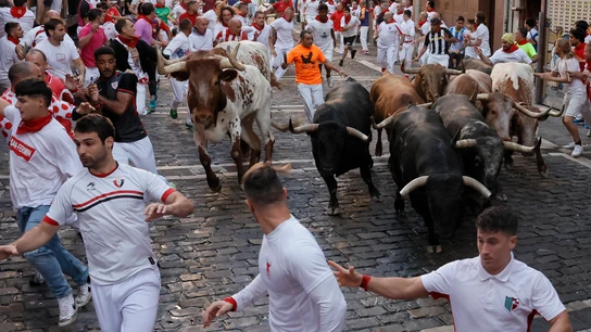 Momento del cuarto encierro de los San Fermines 2022 Momento del cuarto encierro de los San Fermines 2022