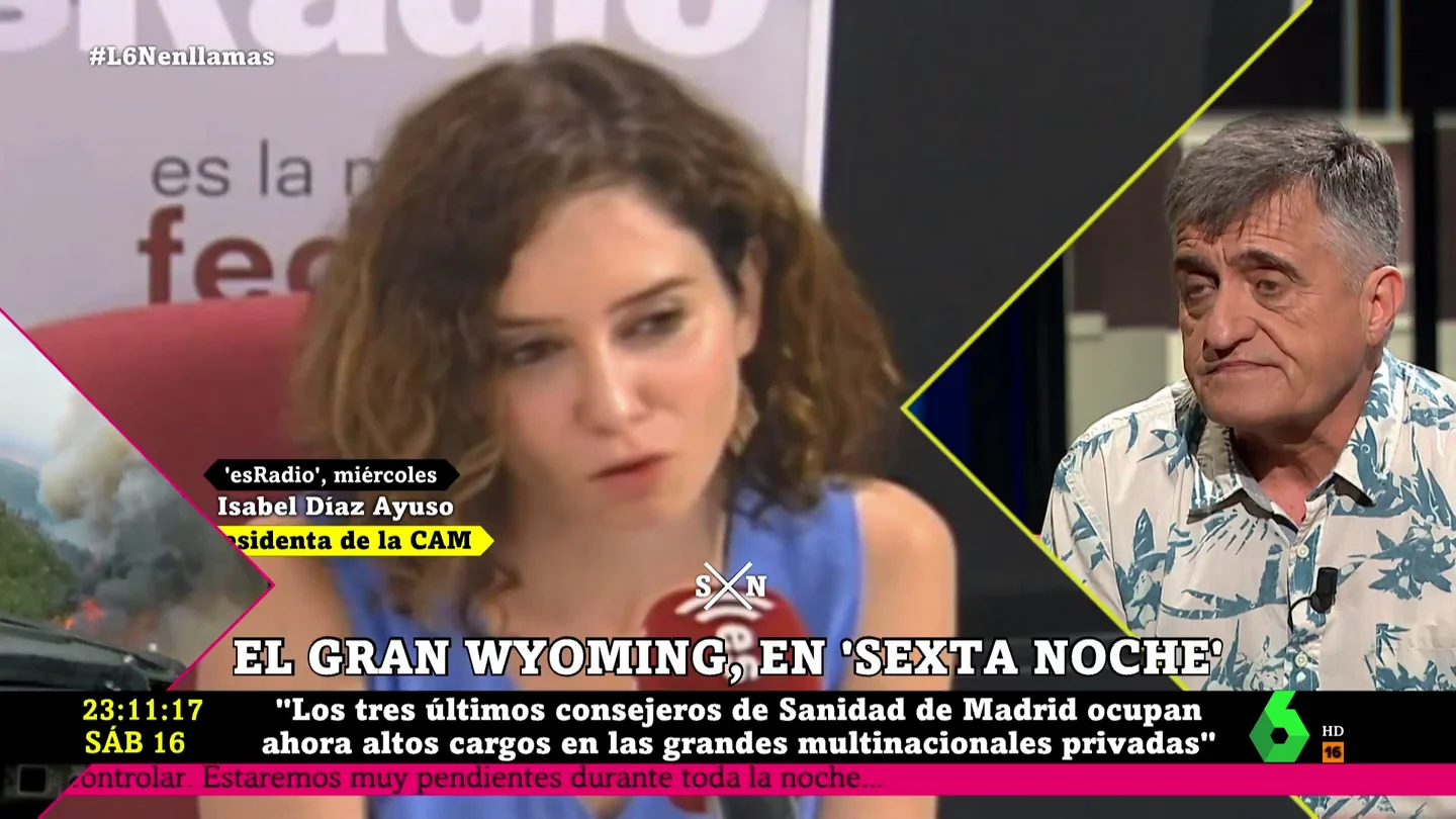 El Gran Wyoming desmonta a Isabel Díaz Ayuso: "Tiene un cargo institucional, no es una hooligan de partido" El Gran Wyoming desmonta a Isabel Díaz Ayuso: "Tiene un cargo institucional, no es una hooligan de partido"