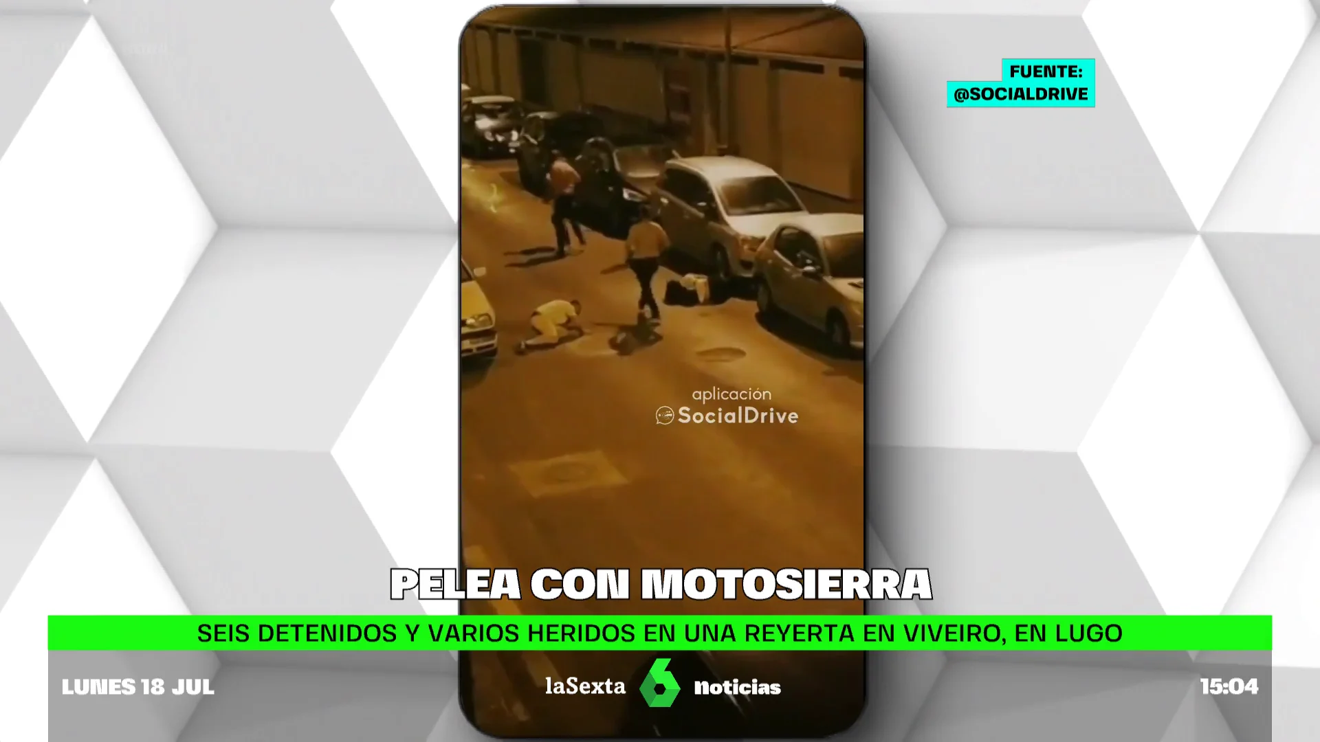 Un hombre persigue a otro con una motosierra en una pelea que termina con dos heridos y seis detenidos