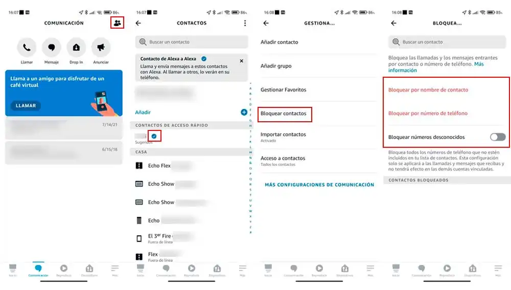 Bloqueando contactos en Amazon Echo