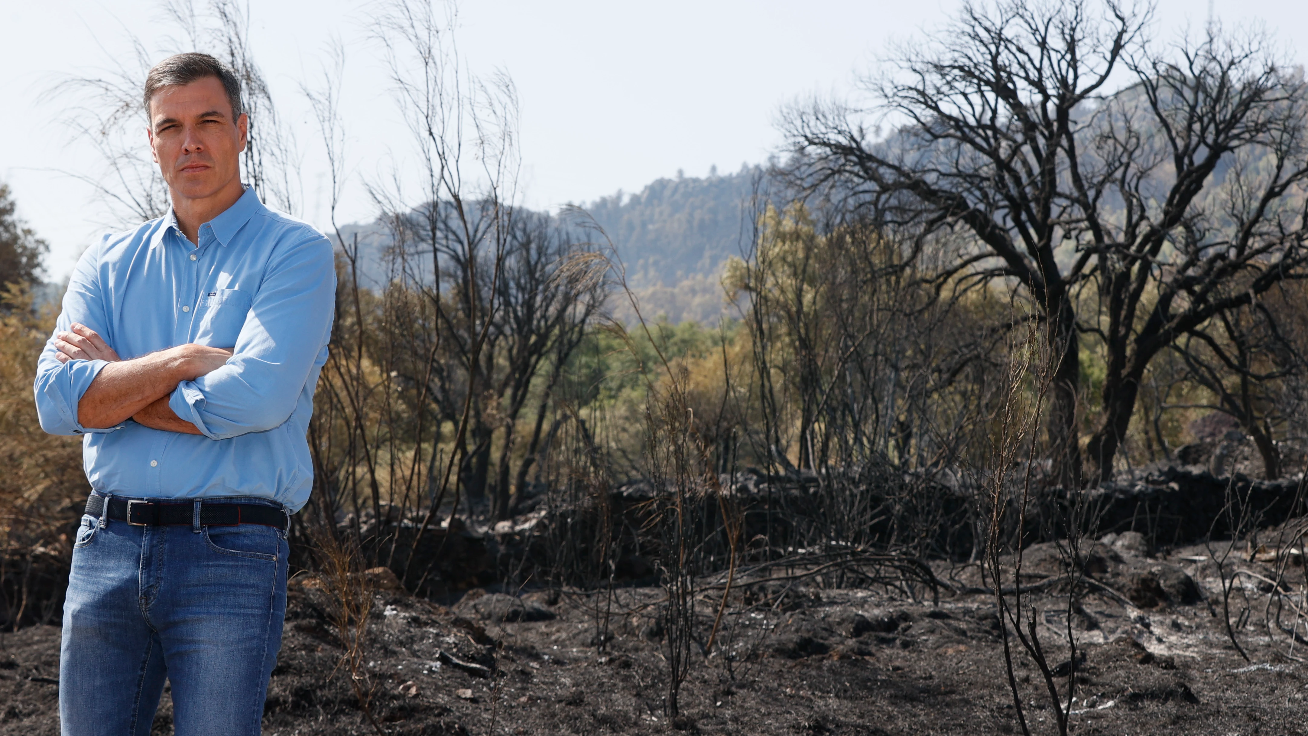 Pedro Sánchez en el incendio de Monfragüe