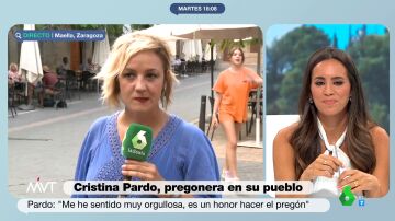 Marina Valdés pone en aprietos a Cristina Pardo, pregonera de Maella (Zaragoza): "¿Dónde fue tu primer beso?"