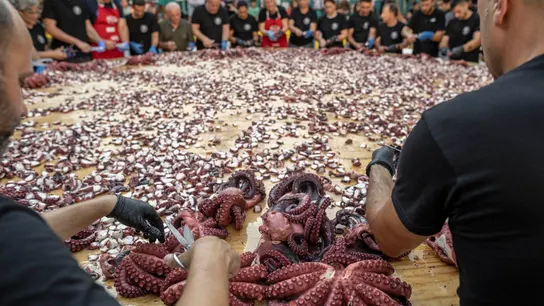 La tapa de pulpo más grande del mundo: 515 kilos cortados en menos de 11 minutos La tapa de pulpo más grande del mundo: 515 kilos cortados en menos de 11 minutos