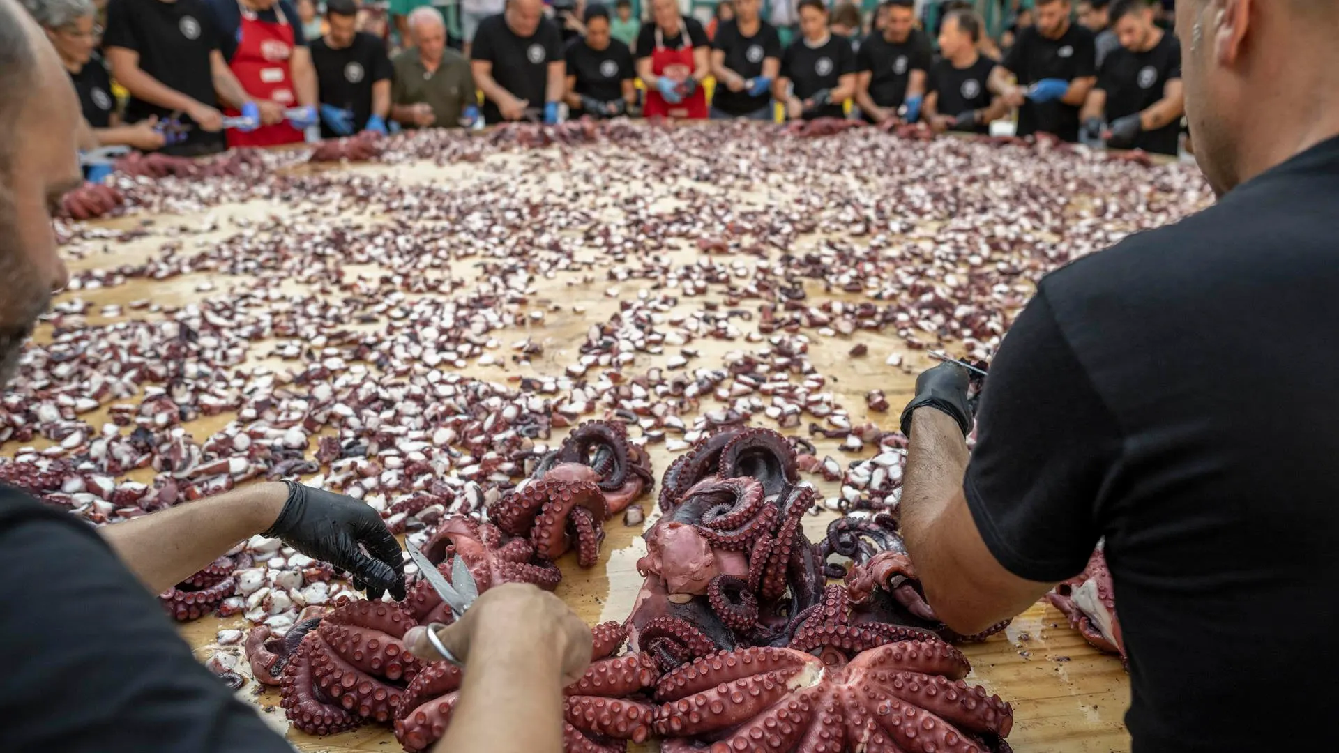 La tapa de pulpo más grande del mundo: 515 kilos cortados en menos de 11 minutos 