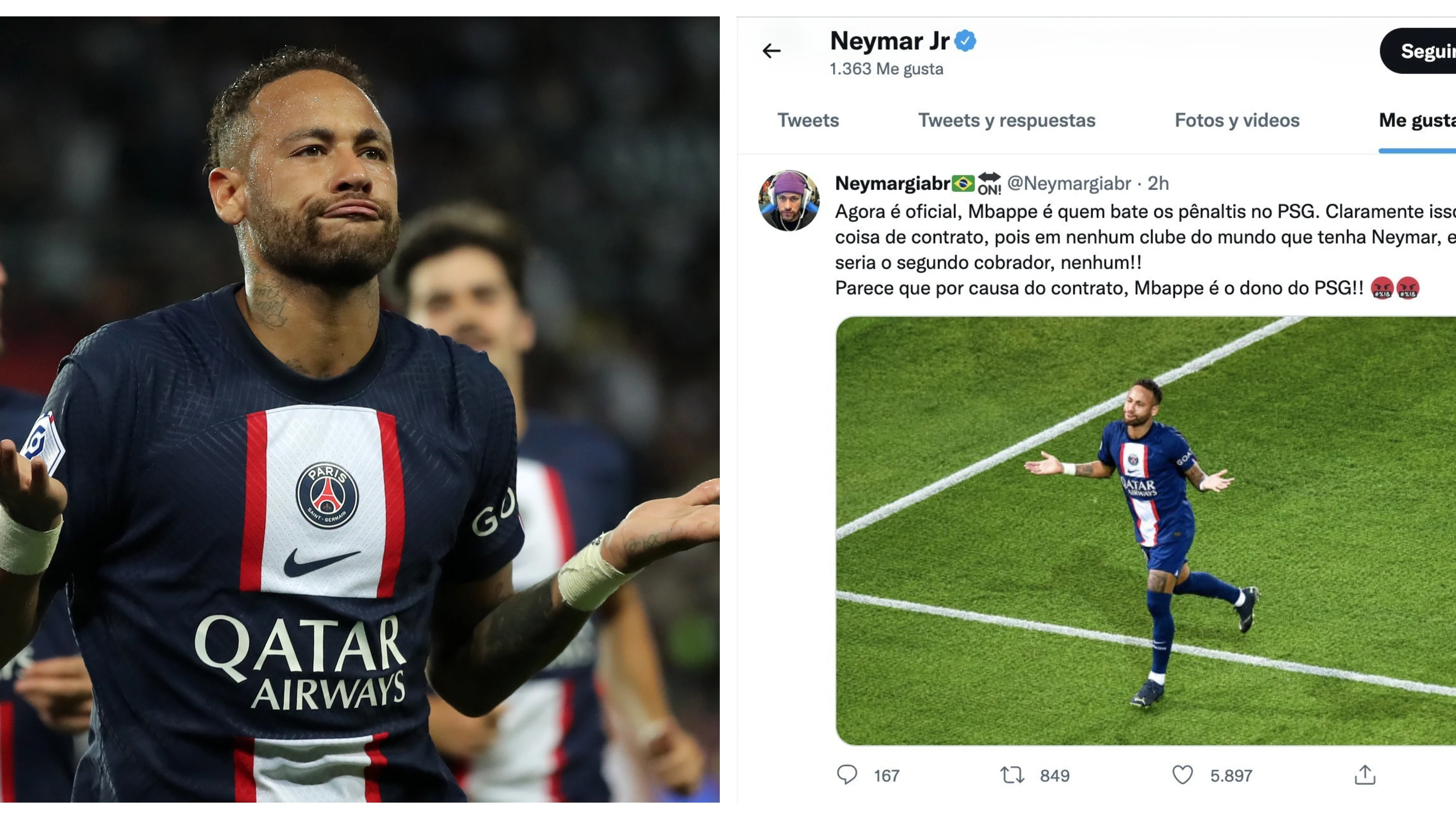 Neymar y uno de sus 'me gusta' en Twitter