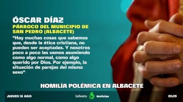 Un cura homófobo de Albacete advierte a los homosexuales de que "no son queridos" por Dios